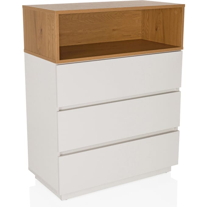 Commode MELMO K 80x40x100 cm 3 laden wit/eiken hjh LIVING