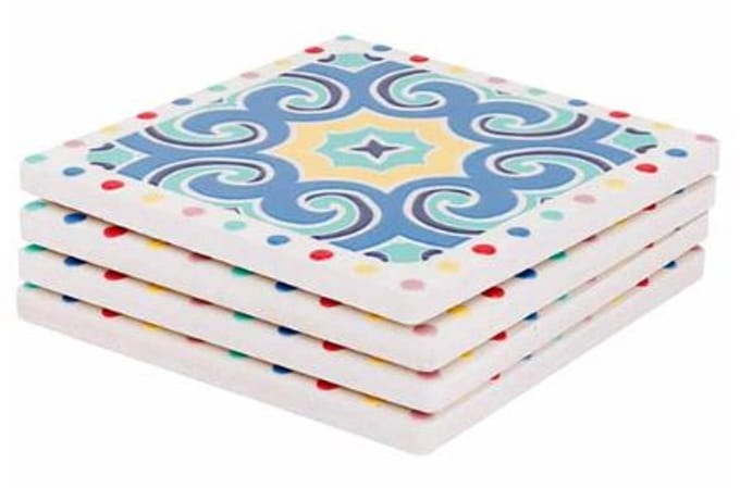 Cosy & Trendy Vierkante Aardewerken Glasonderzetters - Set van 4 stuks - 10x10cm - Multi