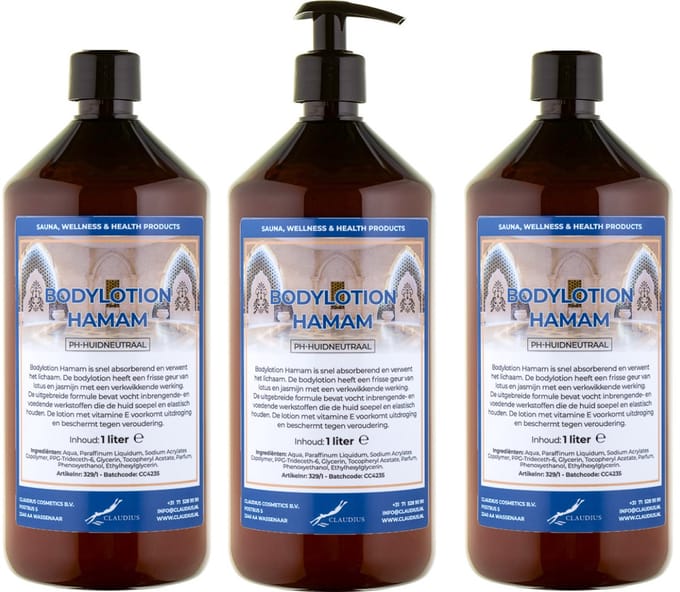 Bodylotion Hamam 1 Liter - met gratis pomp - set van 3 stuks
