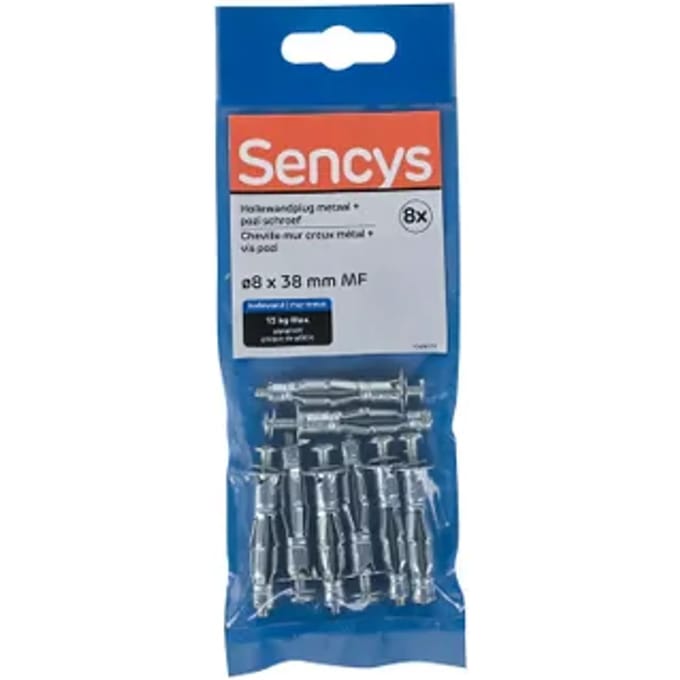 Sencys Plug Voor Gipsplaat Staal - Diam. 8x38mm - 8 Stuks