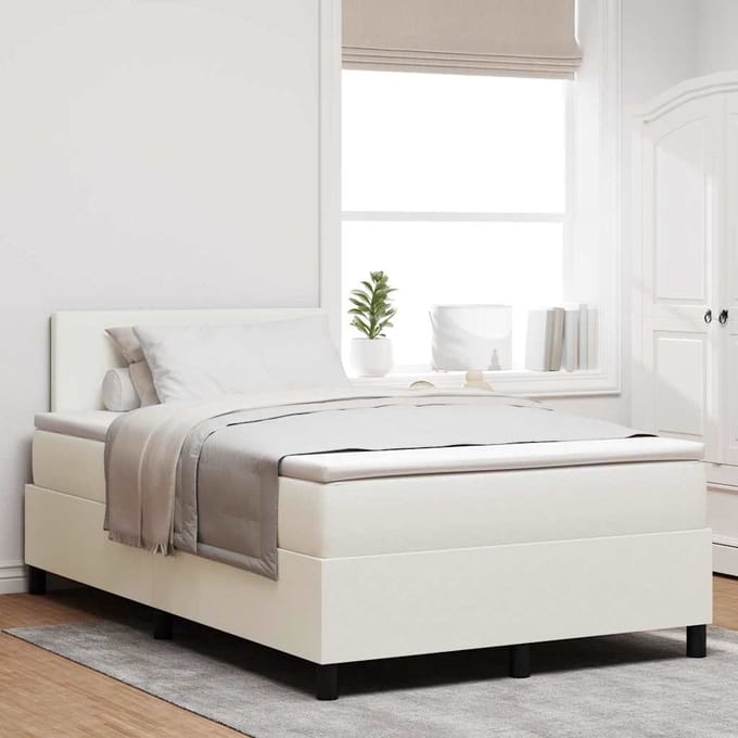 vidaXL - Boxspring - bed - Crème - en - Wit - 120 - x - 200 - cm - Corduroy - stof