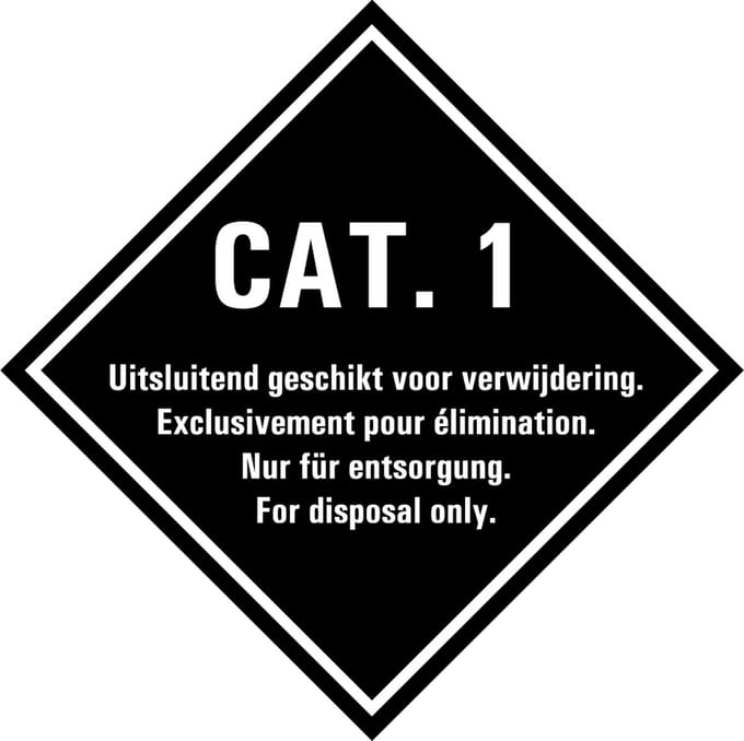 Categorie 1 sticker met tekst 100 x 100 mm