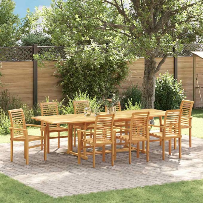 vidaXL Tuin eettafelset 9 st 280 x 100 x 75 cm Massief Teakhout