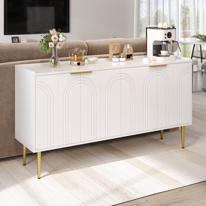 MODENUIT Dressoir - 4 Deuren Met Verstelbare Planken - Voor Woonkamer En Hal - MDF Wit - 140x38x75 Cm