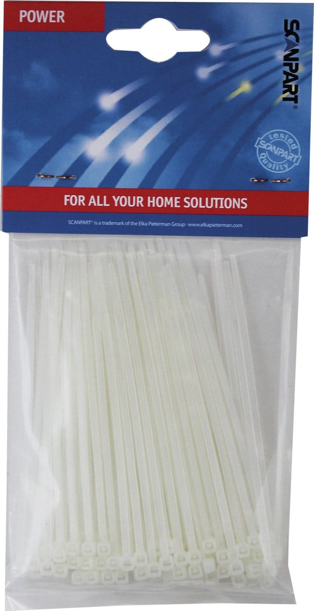 Scanpart tie wraps 100 mm - Kabelbinders - Wit - 100 stuks
