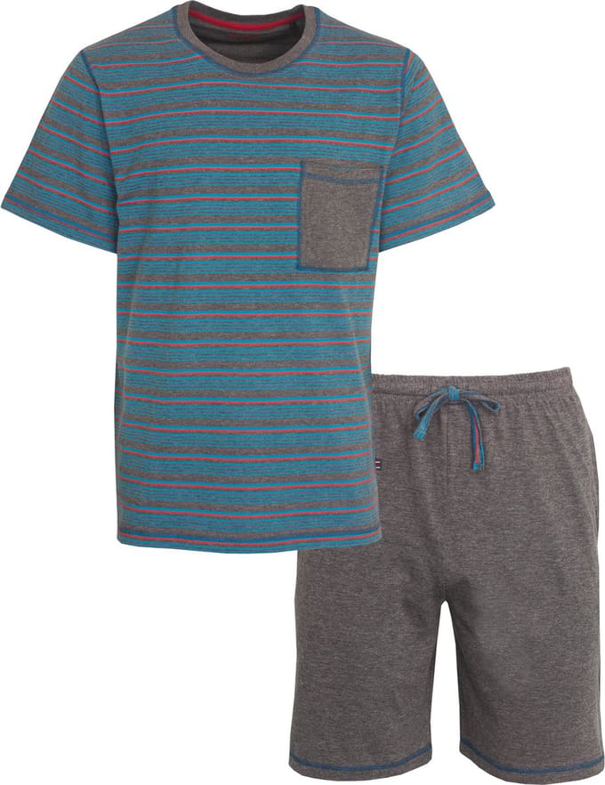 MEQ Heren Shortama - Pyjama Set - Korte mouwen - Blauw en Grijs - Maat M