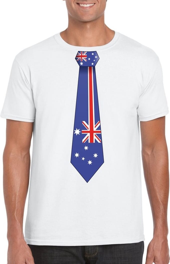 Wit t-shirt met Australische vlag stropdas heren - Australie supporter M