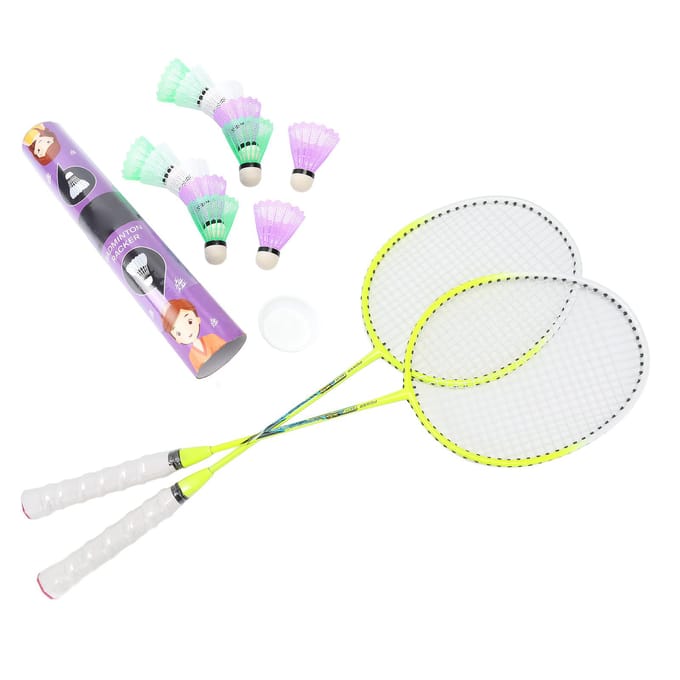 Badminton Rackets Set Eendelig Racketlichaam IJzerlegering Nylon 12 stuks Schuimplastic Badminton Sport Rackets Set white