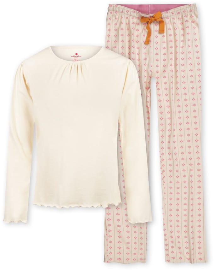Little Label - kate dames pyjama-set - wit bloemetjes verticaal - S/ 36 - extra zachte bio-katoen
