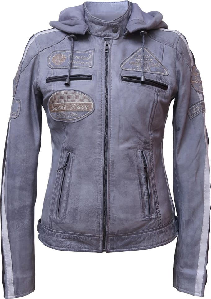 Urban Leather Fifty Eight Leren Motorjas Dames - Grijs - Maat 3XL