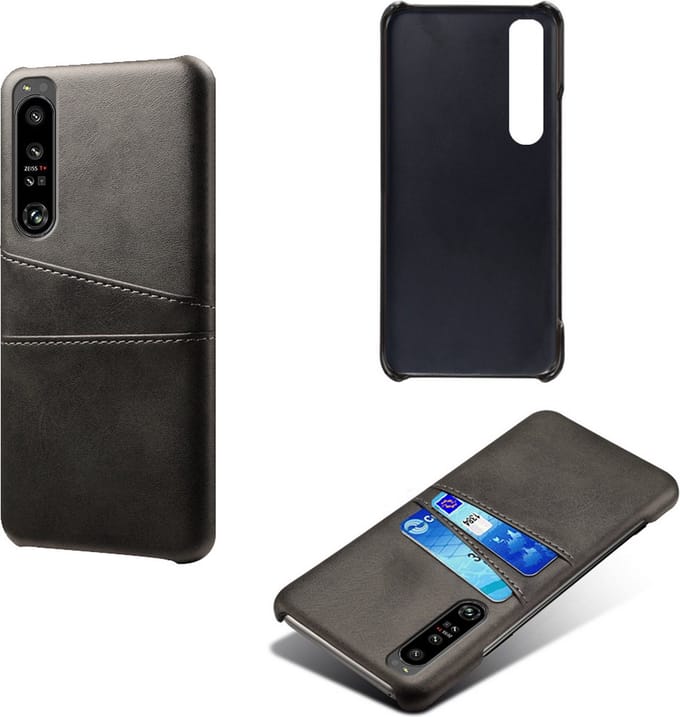 Back Cover met Opbergvakjes + Gehard Glas Screenprotector voor Sony Xperia 1 IV_ Zwart