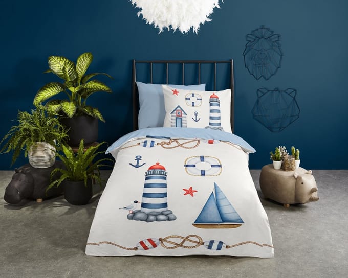 Pure dekbedovertrek maritiem - 1 persoons 140x200/220 cm - Blauw - Microvezel