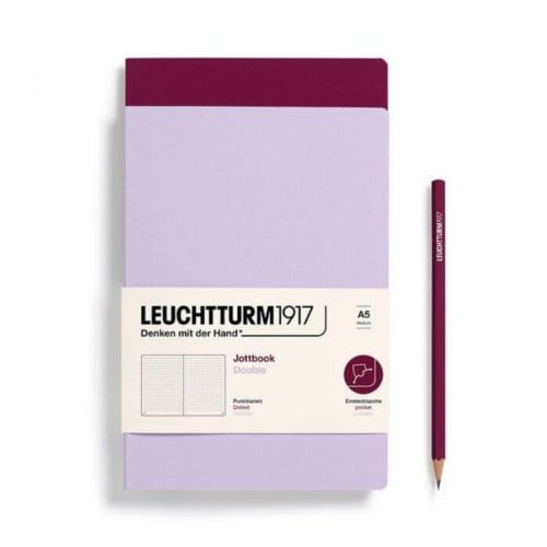 Leuchtturm1917 jottbook set van 2, flexcover, medium a5, dotted, lila / port rood