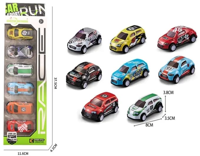 Pullback Race Cars - 6x mini auto's in verschillende kleuren - ALLOY DIE CAST voertuigen