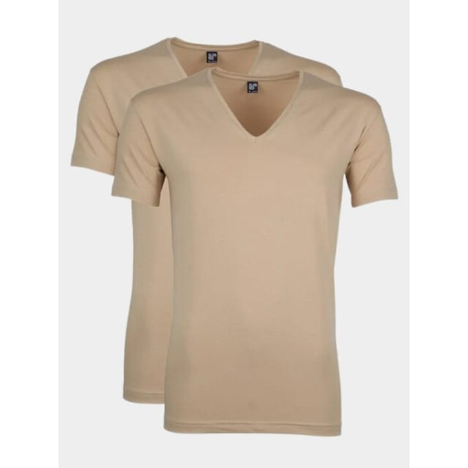 ALAN RED T-shirts no neck (2-pack) - diepe V-hals - beige -  Maat: XL