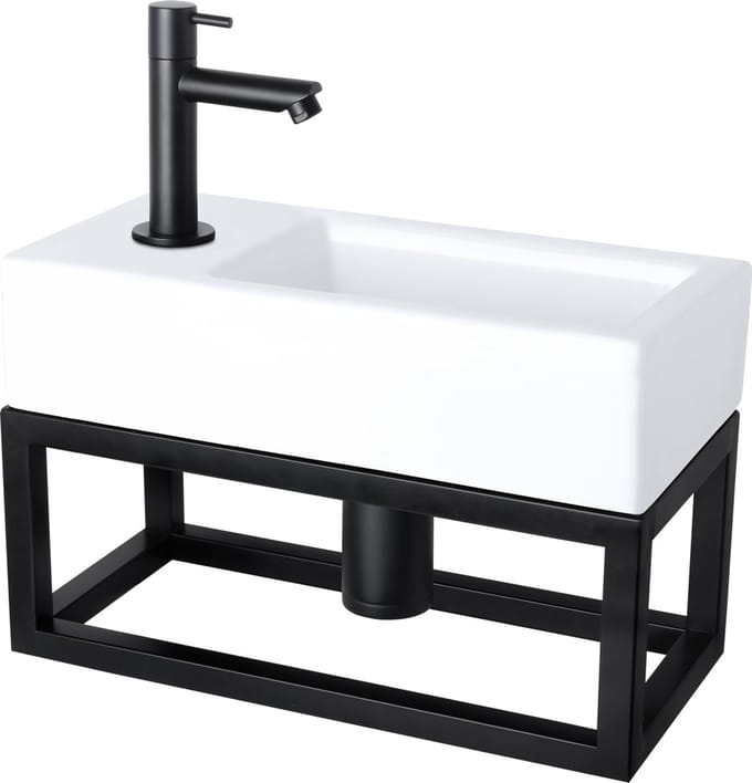 Differnz Helios fonteinset – 37.5x18.5x9.5 cm – keramiek wit – kraangat links – met frame