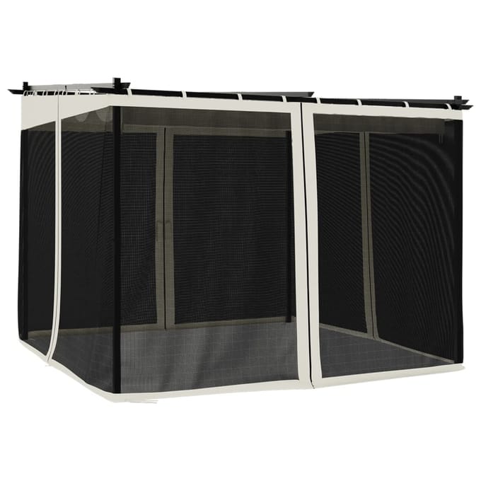 vidaXL - Prieel - met - zijwanden - van - gaas - 3x3 - m - staal - crèmekleurig