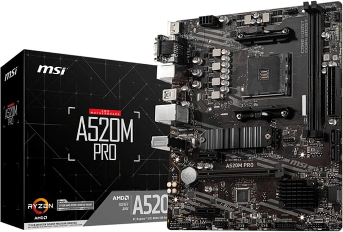 MSI A520M PRO Moederbord - AMD A520 - AMD AM4 - DDR4 RAM - Micro-ATX