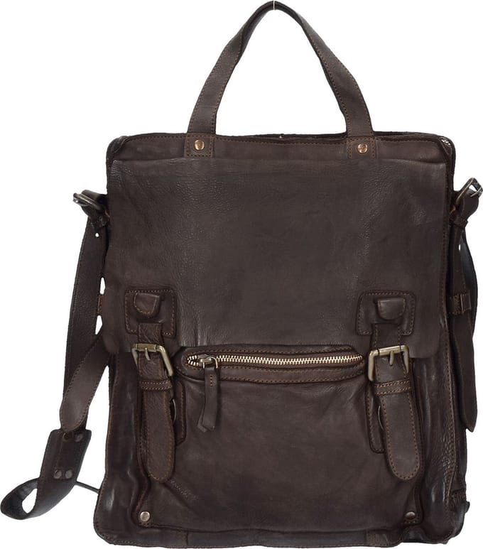 HAROLD'S Leren Schoudertas Submarine Messengerbag Upend Brown Donkerbruin