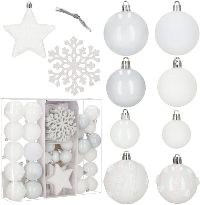 Springos Kerstballen | 40 Stuks | 5/6/7/8/9/10 cm | Wit