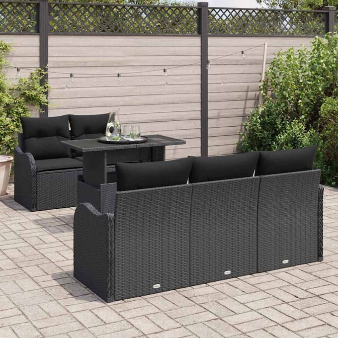 vidaXL - Tuinbank - Set - 6 - st - Zwart - [Synthetisch]: - Poly - Riet