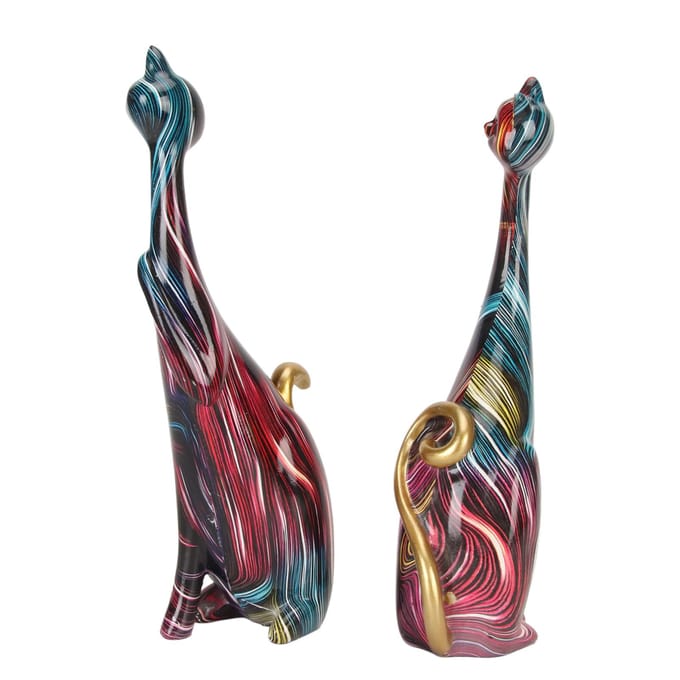 2 Stuks Olieverf Kat Beelden Abstract Paar Hars Kat Beeldjes Kat Sculptuur voor Slaapkamer Kantoor black