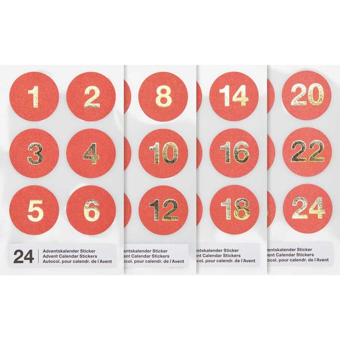Adventskalender stickers - Rood