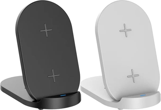 Verstelbare dubbele draadloze QI snel lader. Incl. 15 Watt adapter WIT