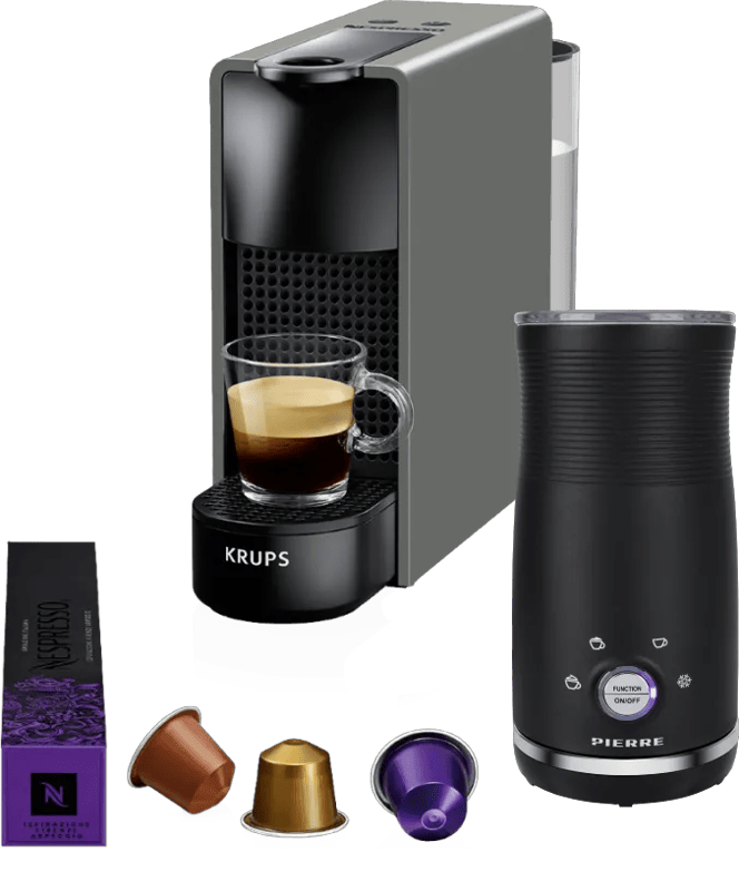 Krups Nespresso Essenza Mini XN110B Grijs + Pierre Melkopschuimer