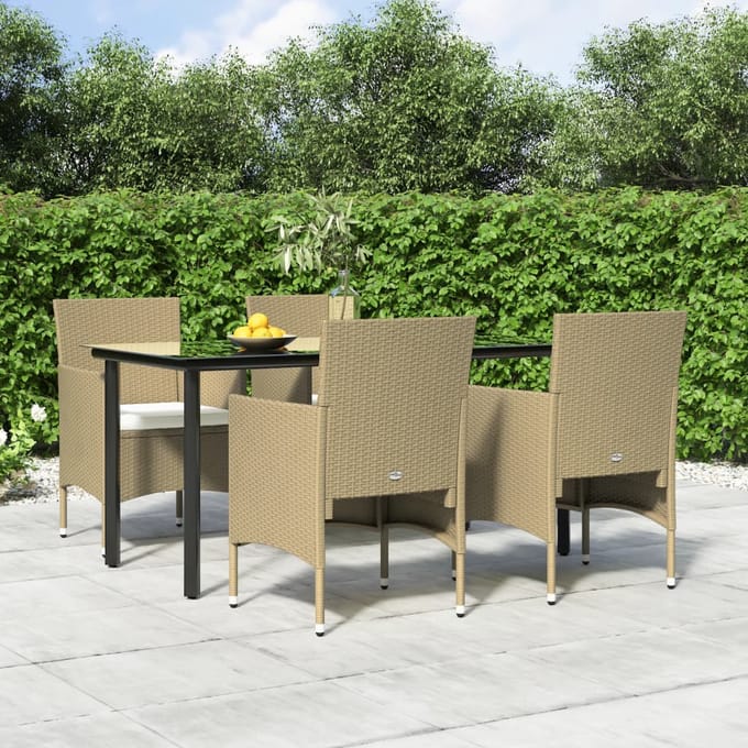 vidaXL - 5-delige - Tuinset - met - kussens - beige - en - zwart