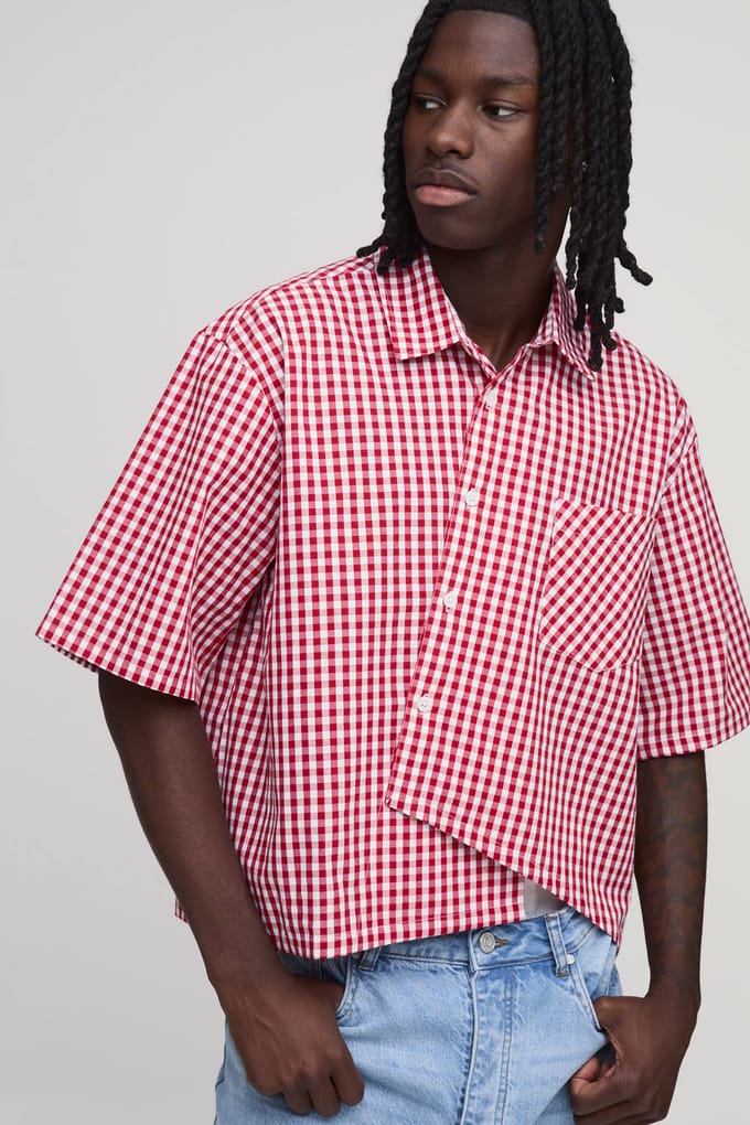 Oversized Boxy Asymmetrisch Geruit Overhemd | Red | Size Small