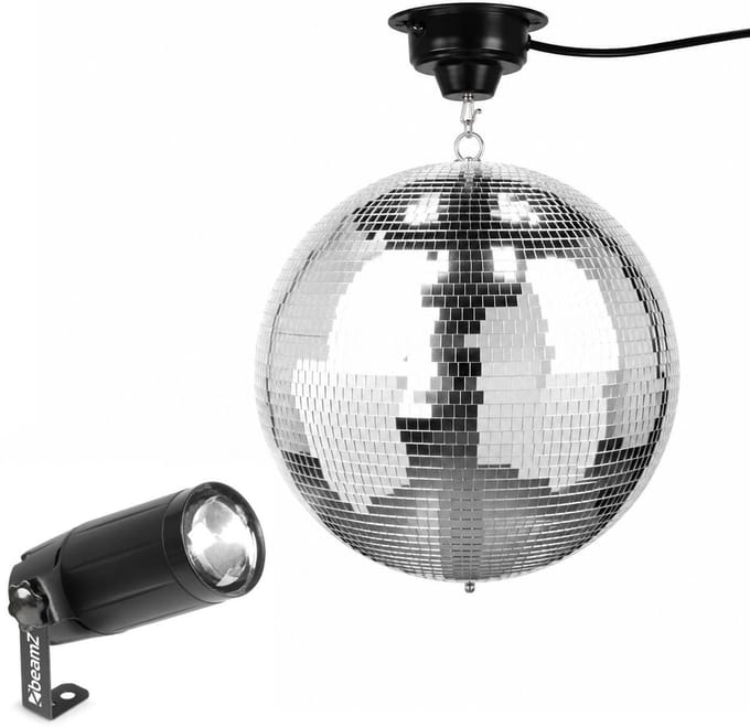 Fuzzix MB40 discobal set - Spiegelbol van 40cm met motor en witte LED pin spot