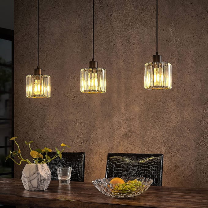 Lindby - hanglamp - 3lichts - Ijzer, glas - H: 12.3 cm - E27 - matzwart, transparant