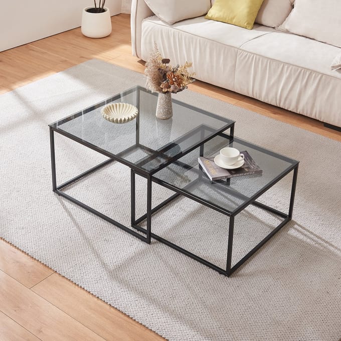 Salontafel Tromlaslo set van 2 grijs en zwart [en.casa]