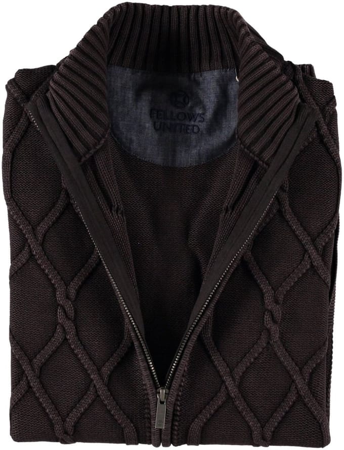 Fellows United Cardigan Vest Cable Overdye Brown (22.1115 - 140)