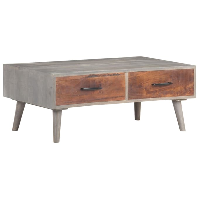 vidaXL - Salontafel - 100x60x40 - cm - massief - ruw - mangohout - grijs