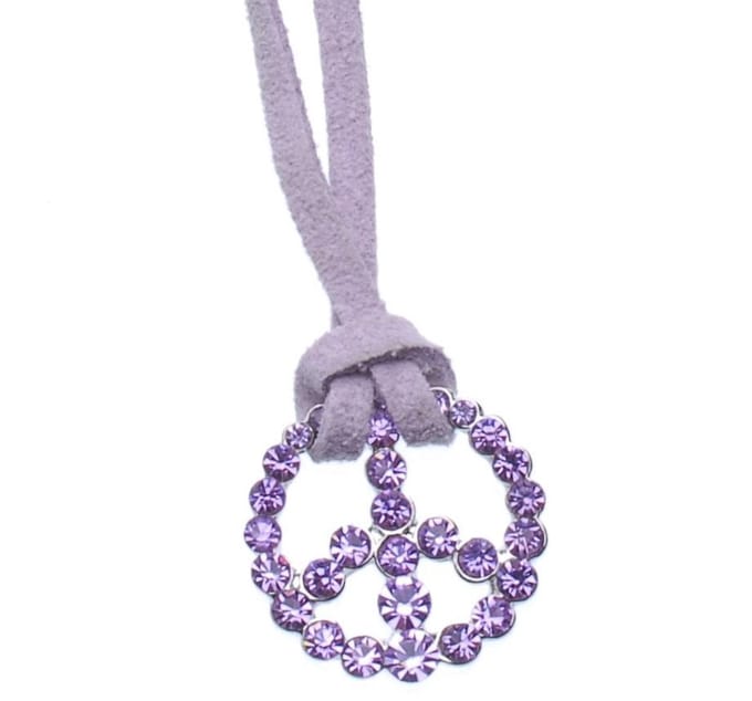 Behave Ketting van suede met peace teken en steentjes