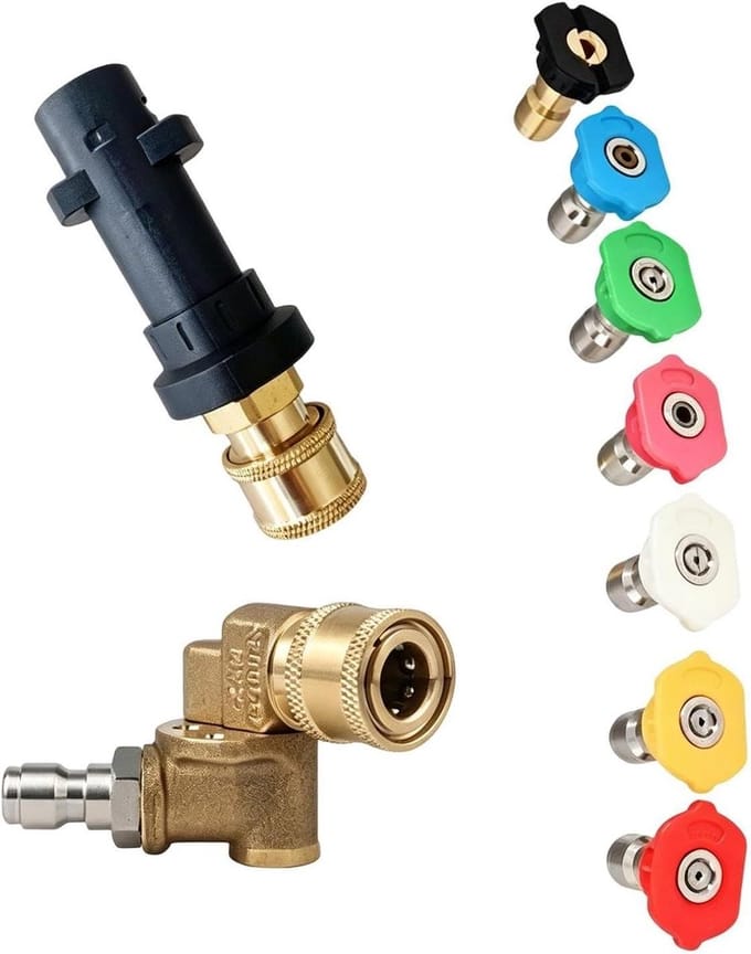 Hogedrukreiniger Sproeiers - Reinigingskoppen Set - Buiten Reinigen - Instelbare Multimodus - 6 Stuks - Messing