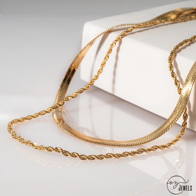 OZ Jewels – Herringbone Duo Ketting – 18K Verguld – Vrouwen – Verstelbare