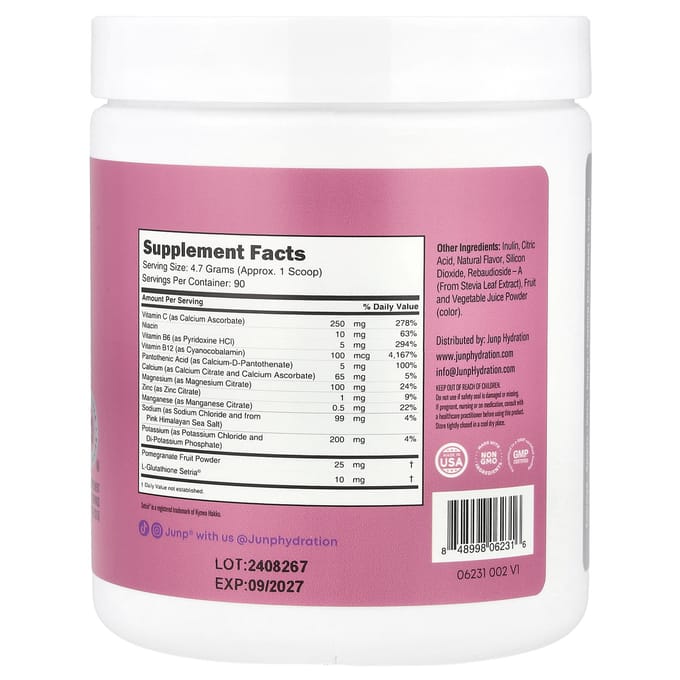 JUNP Hydratation, mélange de poudre d'électrolytes, saveur raisin, 423g (14.9oz)