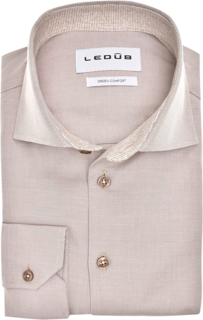 Ledub modern fit overhemd - mouwlengte 72 cm - twill - middenbruin - Strijkvriendelijk - Boordmaat: 41