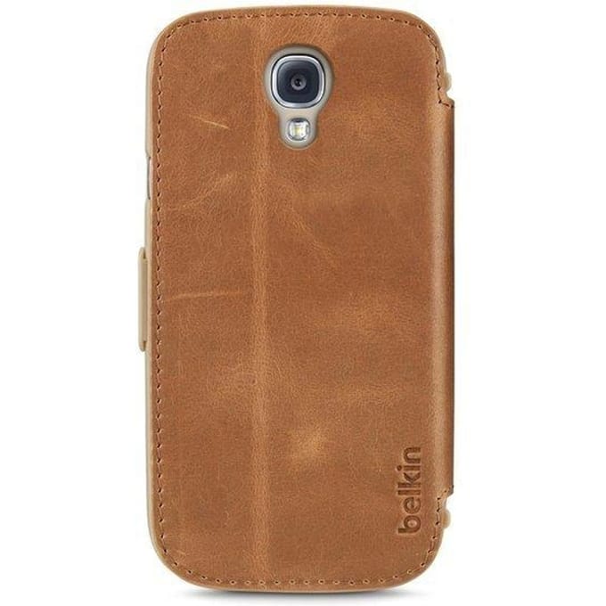 Premium Leather Folio - Coaster Tan voor Galaxy S4