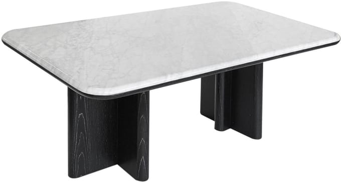 Vente-unique Salontafel van marmer met essen fineer - Wit en zwart - ZANESKA