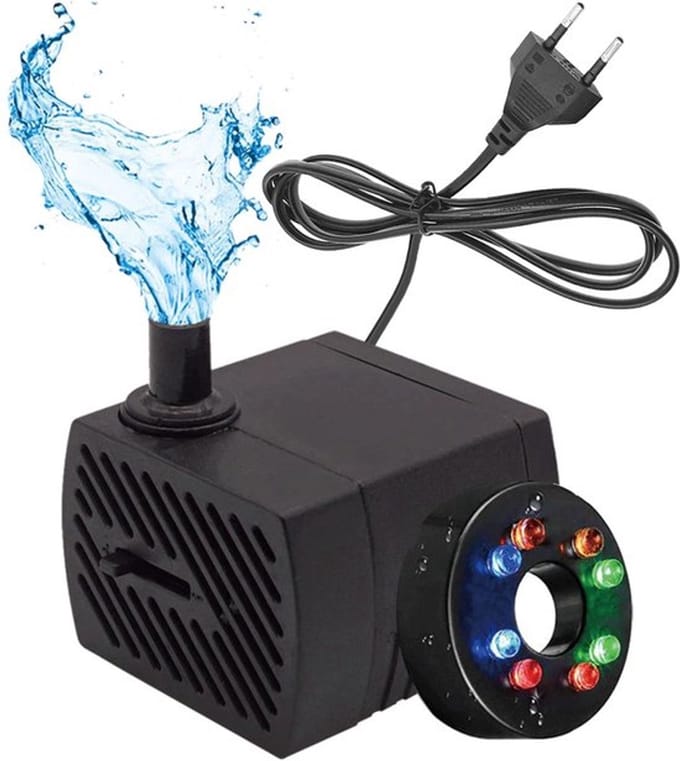 Mini-waterpomp met 8 leds - fonteinpomp 280 l/u 4 W - instelbare