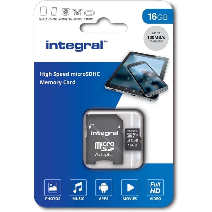 Integral 16GB Micro SDHC V30 100 MB/s - Incl. Adapter
