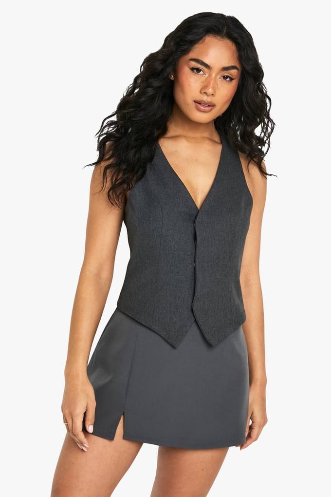 boohoo Dames Split Hem Mini Skort | Grey | Maat: 12
