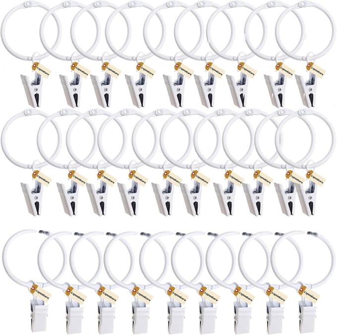 Gordijnringen met Clips Wit 5 cm - 30 Stuks Sterke Metalen Draperie Clips