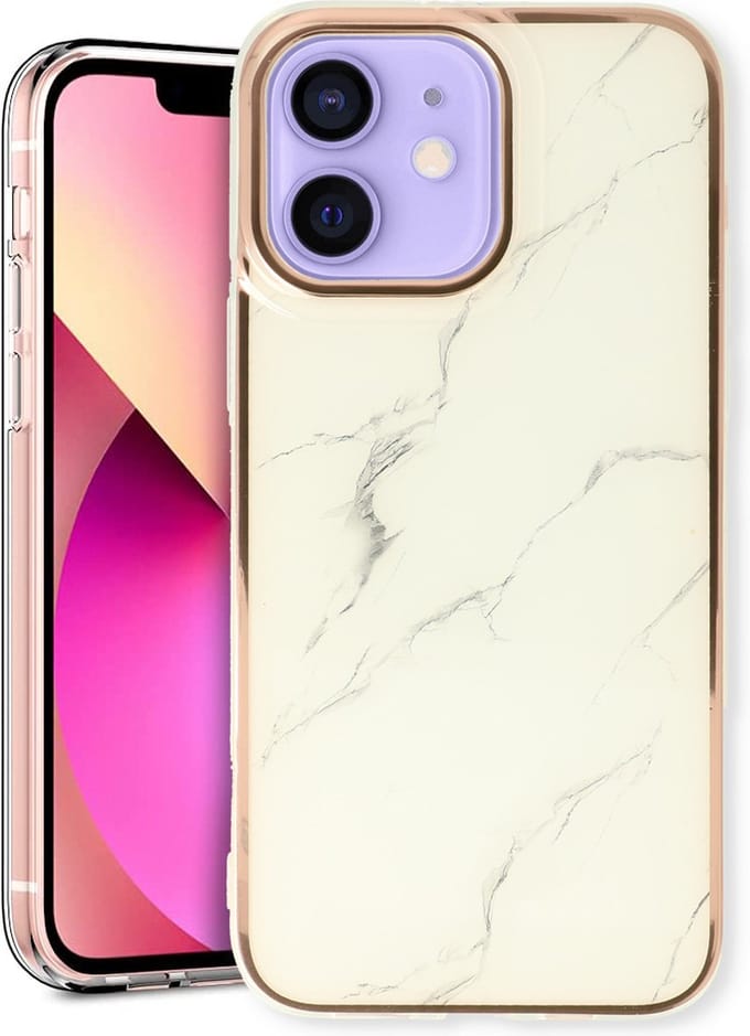 Casemania Hoesje Geschikt voor Apple iPhone 12/12 Pro - Wit - Siliconen Marmer Back Cover