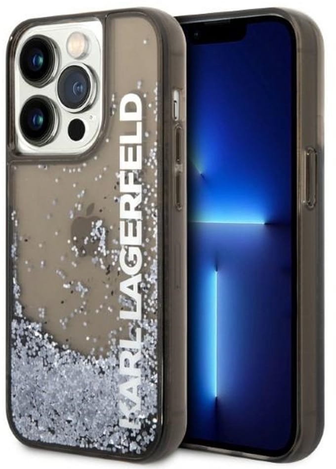 Karl Lagerfeld Liquid Glitter Elong - Hardcase - iPhone 14 Pro - Zwart - Paillet