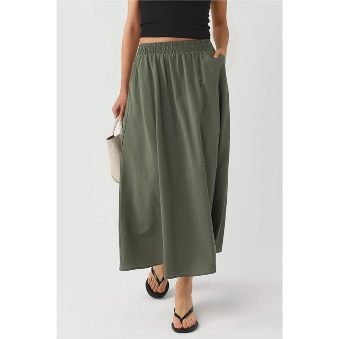 Elastische Taille Midi Rok met Zakken